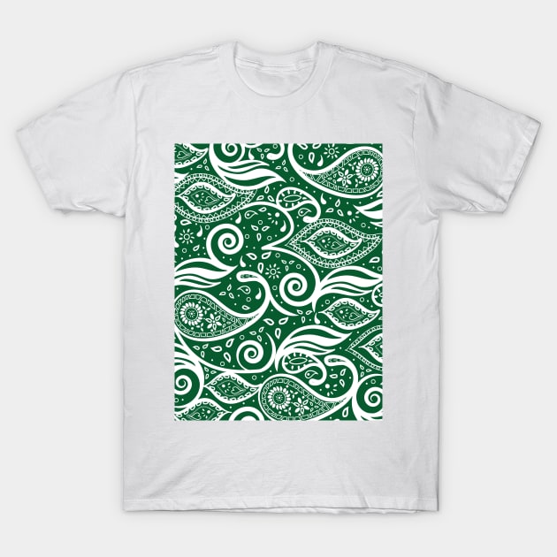 Paisley Bohemian Breeze Art - White and Green T-Shirt by GDCdesigns